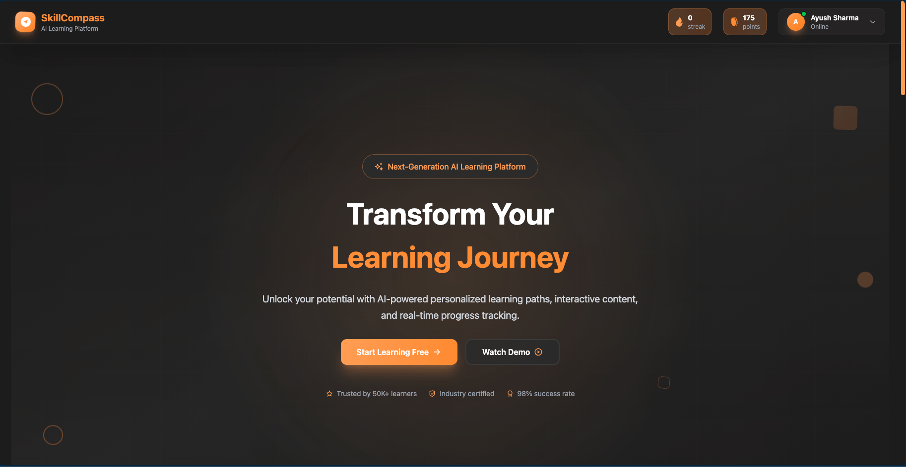 SkillCompass - Adaptive learning platform that generates AI-powered curricula, flashcards, quizzes, and progress tracking.