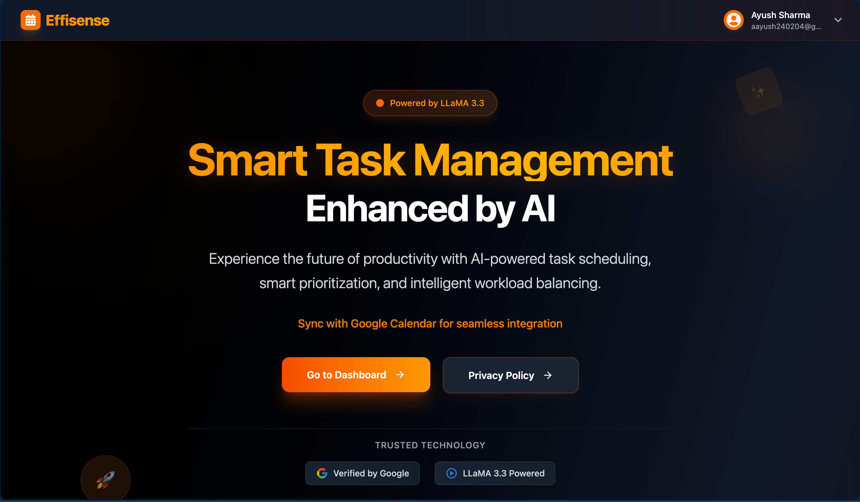 Effisense - AI productivity dashboard for scheduling, focus planning, analytics, and Google Calendar-aware workload management.