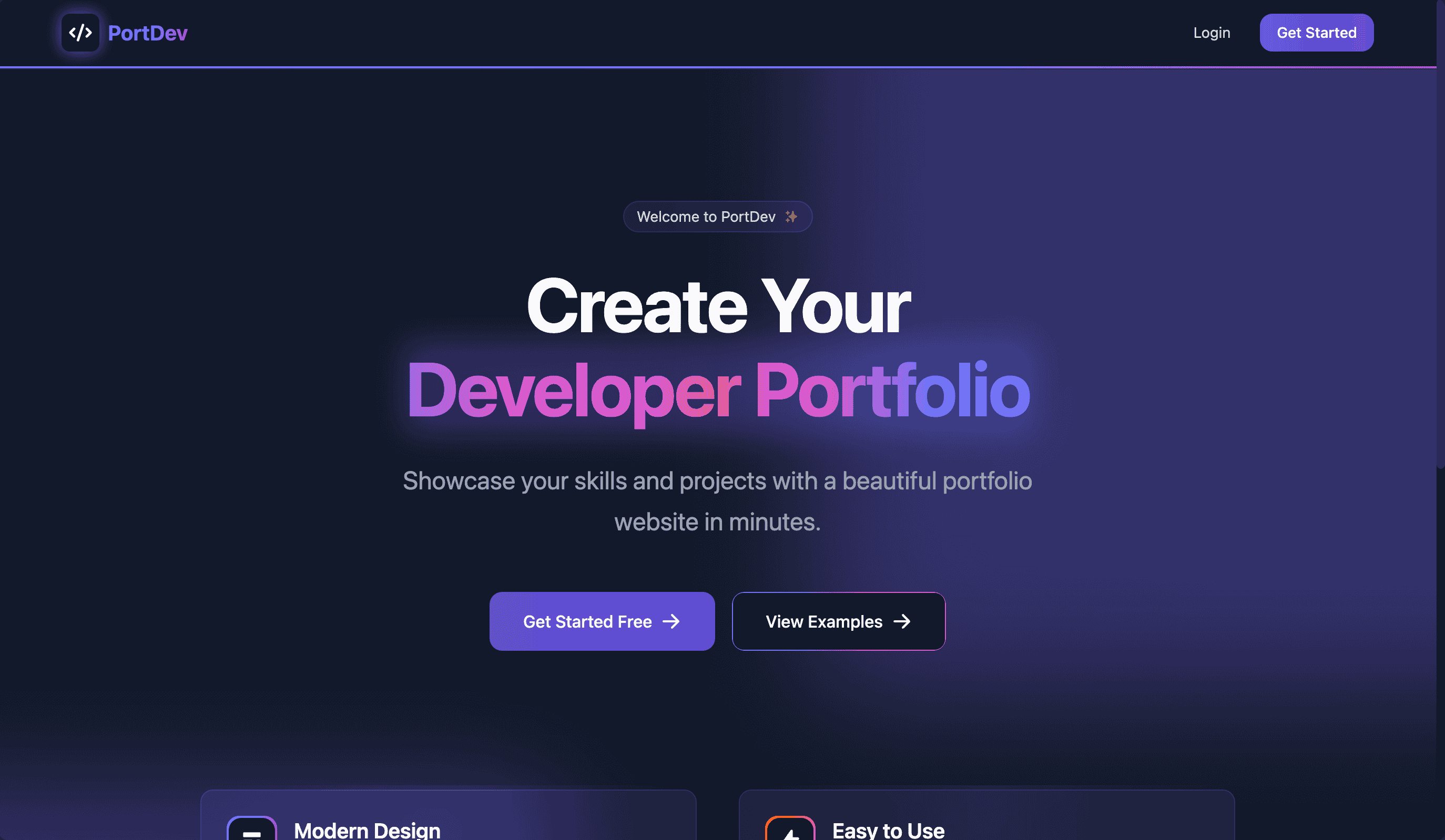 PortDev - Portfolio generator for developers with dynamic skill visuals, templates, and real-time content management.